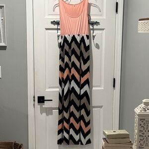 Chevron Maxi Dress in Peach and Black